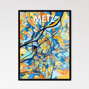 Carte artistique de METZ FRANCE - Décoration murale unique et vibrante pour un cadeau | Superbes intérieurs de maison