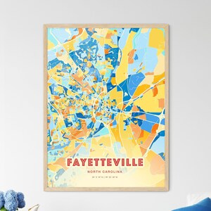 Mapa de arte com cores costeiras de Fayetteville, Carolina do Norte, mapa da cidade de Fayetteville, EUA - pôster personalizável, impressão ou download digital