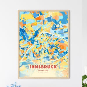 Carte artistique couleurs côtières d'Innsbruck en Autriche, carte de la ville d'Innsbruck en Autriche - affiche personnalisable ou téléchargement numérique