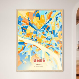Carte artistique d'Umeå Suède couleurs côtières Umeå Sverige City Map - Poster personnalisable ou téléchargement numérique