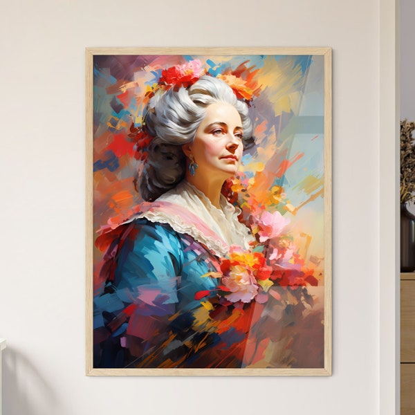 Maria Theresa - A Painting Of A Woman With Flowers, Vibrant Colorful Art Print, Customisable gift