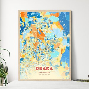 Dhaka Bangladesch Küstenfarben Kunst Karte, Dhaka Bangladesch Karte - Personalisierbarer Posterdruck oder digitaler Download