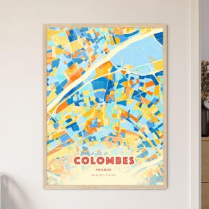Carte artistique de Colombes France couleurs côtières Carte de la ville de Colombes France - affiche personnalisable ou téléchargement numérique