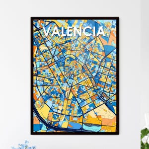 Poster carte artistique de VALENCE ESPAGNE - Décoration murale vibrante pour des cadeaux uniques | Superbe design d'intérieur de maison