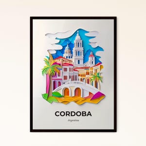 Vives Cordoue, Argentine - une ville avec un pont en papier découpé - Impression d'art, personnalisable