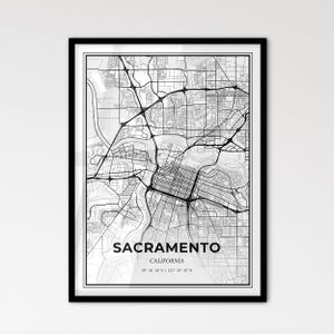 Sacramento Kalifornien - Stadtplan im skandinavischen Stil für modernes Wohndekor - schwarz-weißes Poster