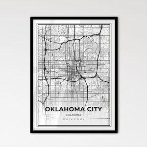 Oklahoma City Oklahoma - Stadtplan im skandinavischen Stil für modernes Wohndekor - schwarz weiß Poster