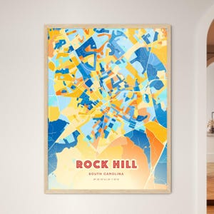 Carte artistique colorée de Rock Hill en Caroline du Sud, ville natale créative bicolore de Rock Hill Etats-Unis, cadre ou aluminium dibond