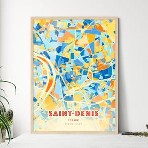 Carte artistique couleurs côtières de Saint-Denis France Saint-Denis France carte de la ville - affiche personnalisable impression ou téléchargement numérique