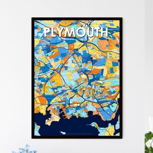 Poster carte artistique de Plymouth, Angleterre - Décoration personnalisée vibrante pour des cadeaux uniques | Design d'intérieur de maison élégant