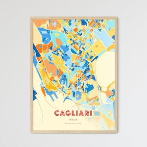 Carte d'art de couleurs côtières de Cagliari Italie, plan de la ville de Cagliari Italia - impression poster personnalisable ou téléchargement numérique