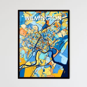 Póster de mapa artístico personalizable de Wilmington, Delaware: vibrante, decoración para un estilo de hogar único / ¡regalos considerados!