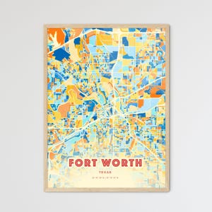 Fort Worth Texas Coastal Colors Art Map, Fort Worth Usa City Map - Customizable Poster Print, Framed or Aluminum dibond