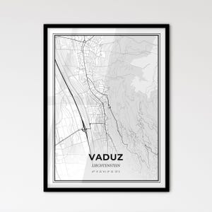 Vaduz Lichtenstein - Stadtplan im skandinavischen Stil für das moderne Wohndekor - schwarz und weiß Poster
