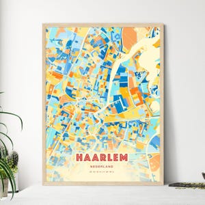 Carte artistique des couleurs côtières de Haarlem aux Pays-Bas, carte de la ville de Haarlem aux Pays-Bas - Poster personnalisable ou téléchargement numérique