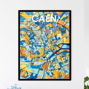 Carte artistique de CAEN, FRANCE - Décoration murale vibrante pour des cadeaux uniques | Intérieurs de maison élégants