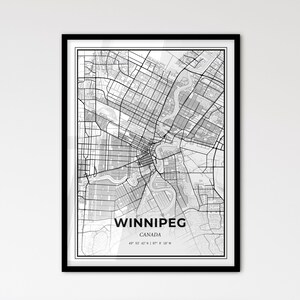 Winnipeg, Canada - Plan de la ville de style scandinave pour une décoration intérieure moderne - Poster en noir et blanc