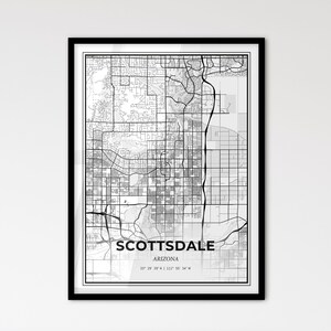Scottsdale Arizona - Mapa da cidade em estilo escandinavo para decoração de casa moderna