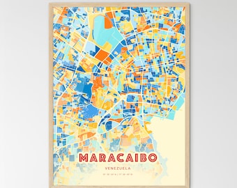 Colorful MARACAIBO VENEZUELA Blue Orange Fine Art Print, Maracaibo Venezuela City Map, a perfect gift.