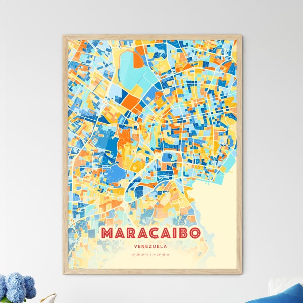 Colorful MARACAIBO VENEZUELA Blue Orange Fine Art Print, Maracaibo Venezuela City Map, a perfect gift.