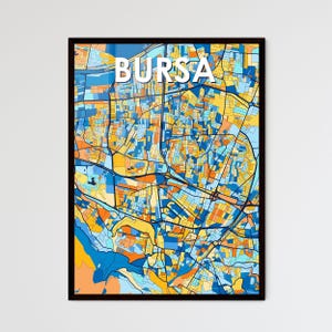 Poster carte artistique de Bursa, Turquie - Décoration murale unique pour la maison | Des idées cadeaux personnalisées bien pensées !