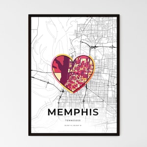 Carte artistique de Memphis TN avec icône colorée - Choisissez l'un des trois styles - Poster personnalisable, cadeau personnalisé
