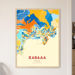 Carte artistique de Kavala Grèce couleurs côtières, Ελλαδα plan de la ville - impression poster personnalisable ou téléchargement numérique