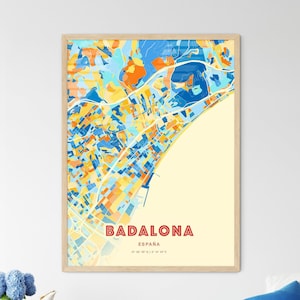 Mapa artístico de la costa de Badalona, España, mapa de la ciudad de Badalona (España): póster personalizable, impresión o descarga digital.