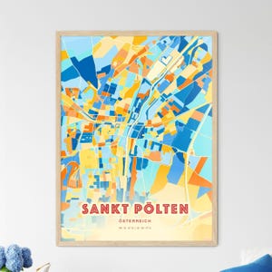Carte artistique de Sankt Pölten Autriche couleurs côtières, carte de la ville de Sankt Pölten Österreich - affiche personnalisable ou téléchargement numérique