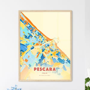 Carte artistique de couleurs côtières de Pescara Italie, carte de la ville de Pescara Italia - impression poster personnalisable ou téléchargement numérique