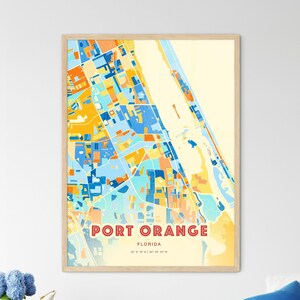 Havenoranje Florida kustkleuren kunstkaart Stadskaart havenoranje Verenigde Staten - aanpasbare posterprint of digitale download