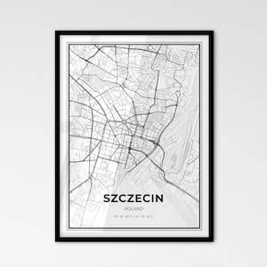 Szczecin Pologne - Plan de la ville de style scandinave pour une décoration intérieure moderne - Poster en noir et blanc