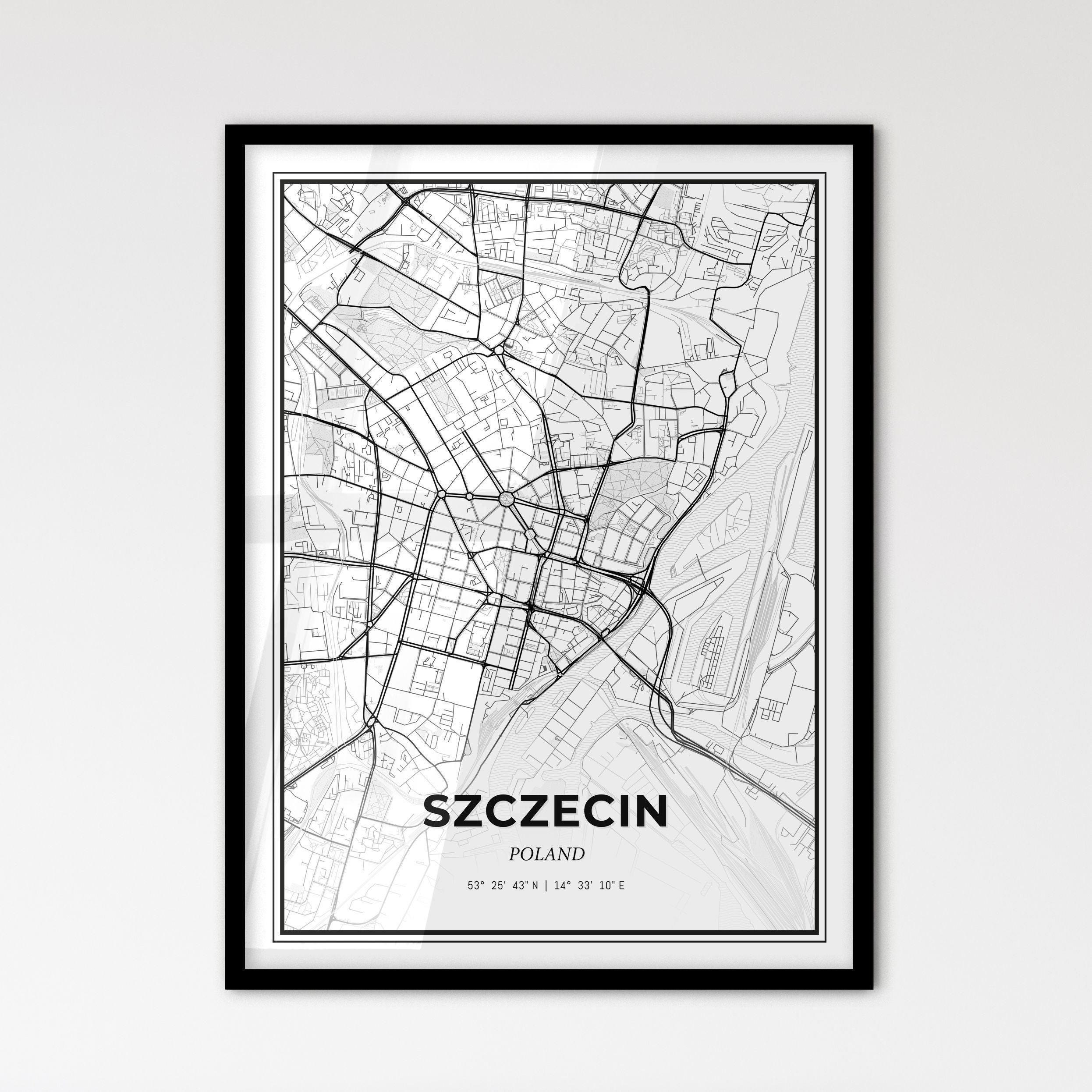 Szczecin Poland - Scandinavian Style City Map for Modern Home Decor - Black and White Poster