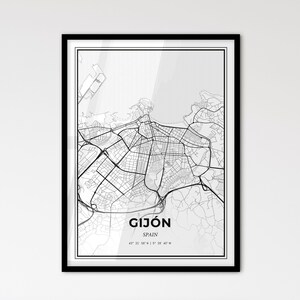 Gijón Spanien - Stadtplan im skandinavischen Stil für die moderne Dekoration - schwarz und weiß Poster