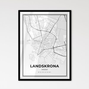 Landskrona Suède - Plan de la ville de style scandinave pour une décoration intérieure moderne