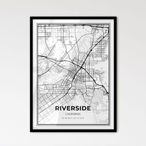 Riverside Kalifornien, Stadtplan im skandinavischen Stil, für modernes Wohndekor, schwarz weiß, Poster