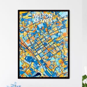 Milton Keynes Kunst Map Poster - Lebendiges Wanddekor für Einzigartige Geschenke | Atemberaubende Innenräume - Personalisieren Sie Ihr!