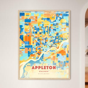 Appleton Wisconsin Coastal Colors Art Map, Appleton Usa Two-Toned Creative Hometown City Poster, Framed or Aluminum dibond