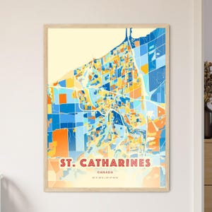 Carte artistique couleurs côtières de St. Catharines Canada, carte de la ville de St. Catharines Canada - impression poster personnalisable, cadre ou aluminium dibond