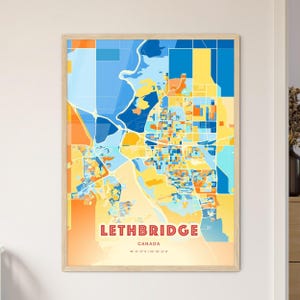 Carte artistique couleurs côtières de Lethbridge Canada, carte artistique de Lethbridge Canada, carte de la ville de Lethbridge Canada - impression poster personnalisable ou téléchargement numérique