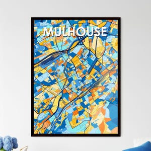 Poster carte d'art Mulhouse France - décoration murale vibrante, idée cadeau unique pour les amateurs de décoration d'intérieur !