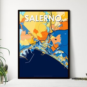 Carte artistique de Salerne, Italie - Décoration murale personnalisée vibrante | Cadeau unique pour la maison, le bureau ou des occasions spéciales !