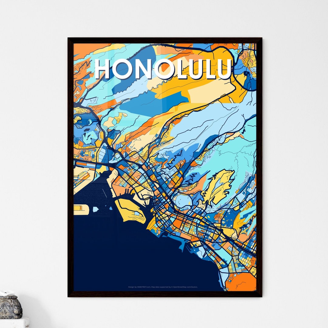 HONOLULU HAWAII Vibrant Colorful Art Map Poster - Etsy