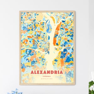 Colorful ALEXANDRIA VIRGINIA Blue Orange Fine Art Print, Alexandria Usa City Map, a perfect gift.