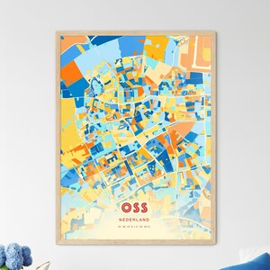 Carte artistique des couleurs côtières d'Oss, Pays-Bas, carte de la ville d'Oss, Pays-Bas, impression poster personnalisable ou téléchargement numérique