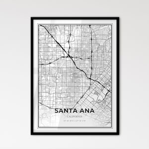 Santa Ana Kalifornien - Stadtplan im skandinavischen Stil für modernes Wohndekor - schwarz weiß Poster