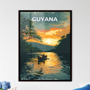 Guyana, Südamerika - Farbenfrohes Seebild einer einsamen Person im Kanu – Reiseziele | Personalisierbar