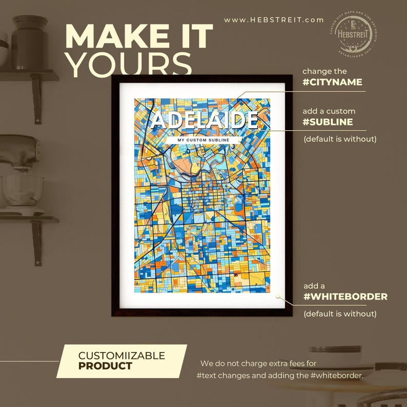 Personalisable Adelaide Art Map Poster Vibrant Customizable Wall Decor