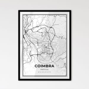 Coimbra Portugal - Plan de la ville de style scandinave pour une décoration intérieure moderne - Poster en noir et blanc