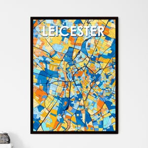 Mappa artistica di Leicester, Inghilterra - Stampa poster vivace e colorata per un arredamento unico e un regalo premuroso!